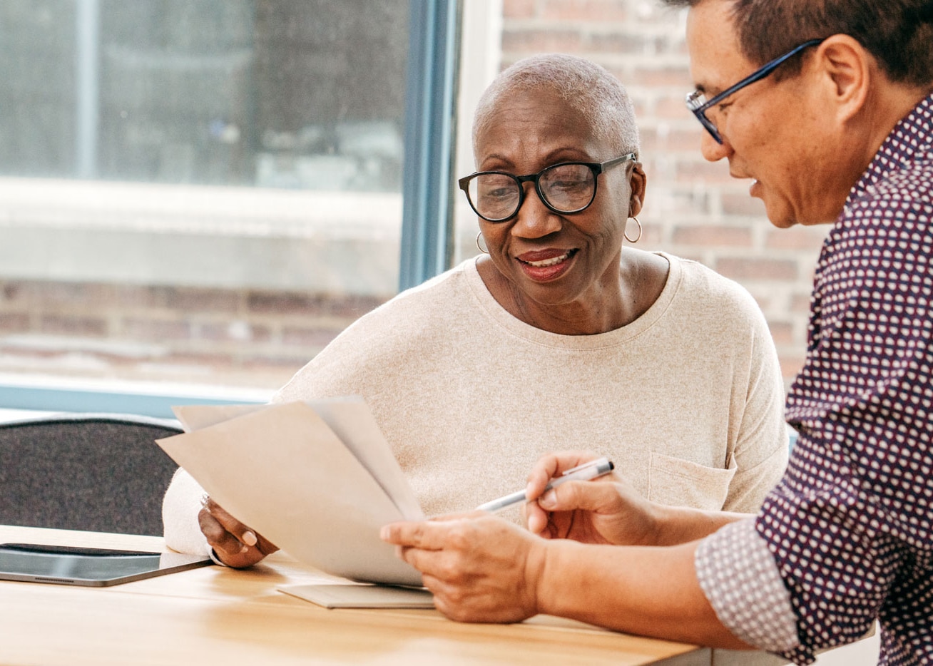 Employees review benefits.