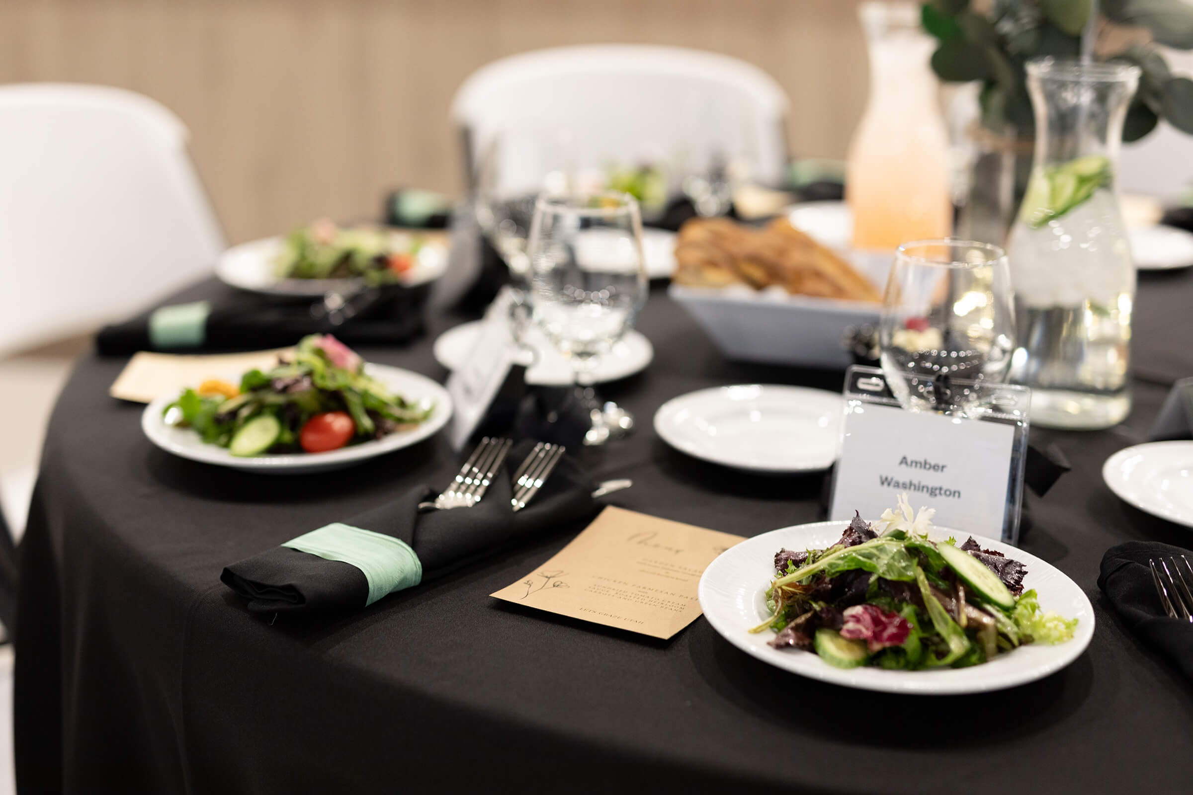 Plated dinner at the Evening of Gratitude event at Saprea